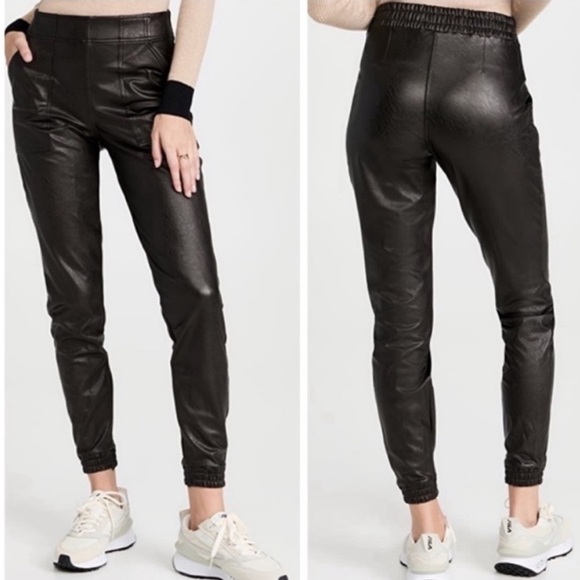 Spanx Faux Leather Joggers Black Medium Elastic Waist Pockets - Picture 3 of 16